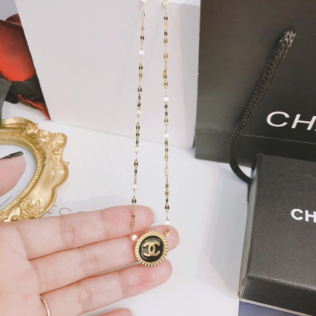 Women's Shiny Titanium Steel Necklace - Luxury Gold Circle Pendant,