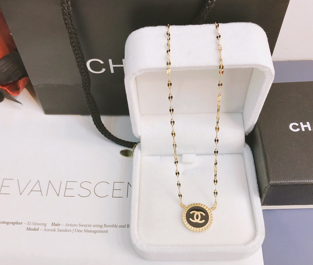 Women's Shiny Titanium Steel Necklace - Luxury Gold Circle Pendant,